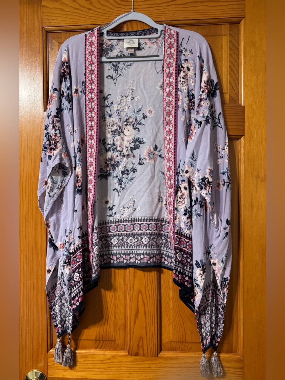 Knox Rose Lavender Floral Kimono Cover with Tassels